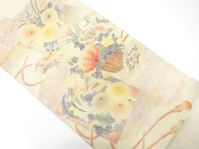 JAPANESE KIMONO / ANTIQUE FUKURO OBI / SILK / TSUZURE / WOVEN SHIKISHI PATTERN